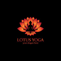 yoga logo design stock. human meditation in lotus flower vector illustration