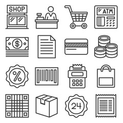 Finance and Shopping Icons Set. Line Style Vector
