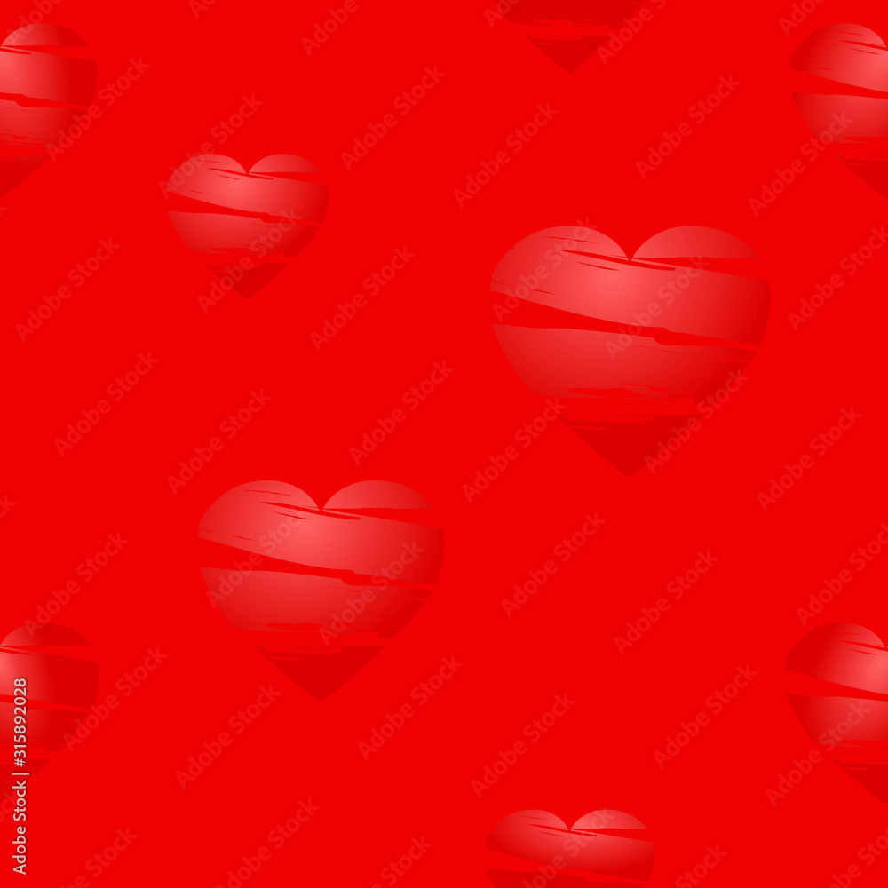 Poster seamless pattern with red gradient hears at red background. vector color graphic illustration for lo