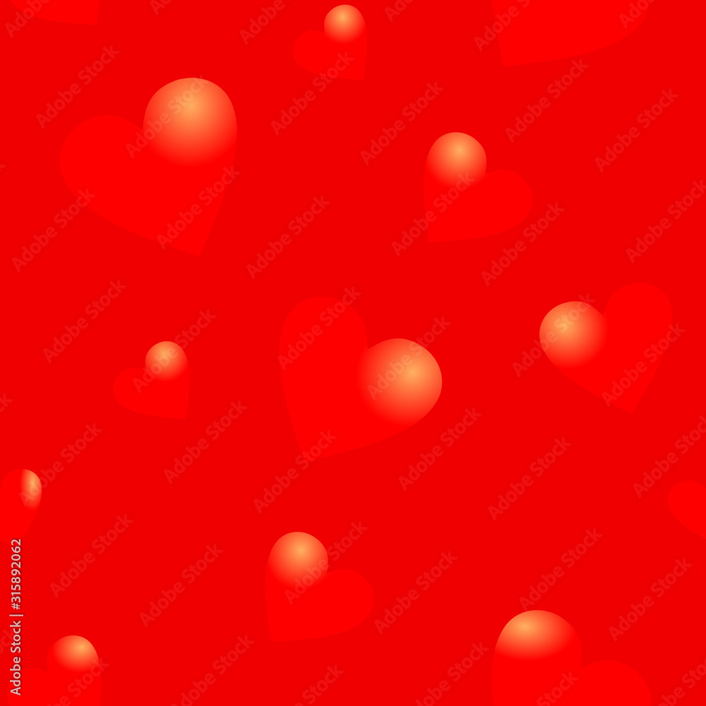 Aufkleber seamless pattern with red gradient hears at red background. vector color graphic illustration for lo