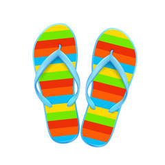 Colored summer beach slippers with stripes, on a white background, shoes for the pool and beach, vector.