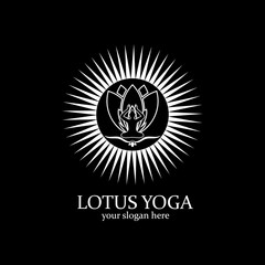 yoga logo design stock. human meditation in lotus flower vector illustration
