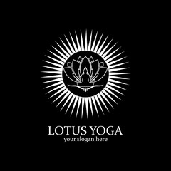 yoga logo design stock. human meditation in lotus flower vector illustration