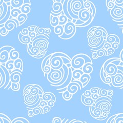 Seamless vector pattern. Hearts in curls. Ideal for paper and gift products. Design greeting cards and wedding invitations, birthday, Valentine's Day, Mother's Day, holiday.