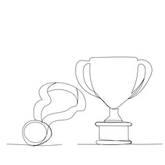 vector, isolated, continuous line drawing cup and medal, sketch