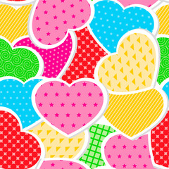 Vector seamless pattern of bright hearts. Perfect for greeting cards, wallpapers, gift paper, cobweb, textile, background