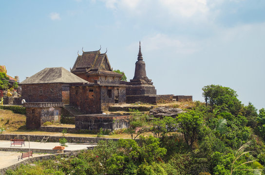 Buddhist temple Wat Sampov Pram. Cambodia, Kampot Province, Bokor Mountain in Preah Monivong National Park