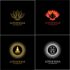 yoga logo design stock. human meditation in lotus flower vector illustration