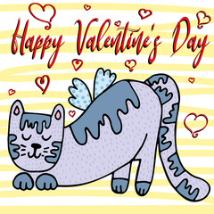 Vector illustration for Valentine's Day. Lovely cat in love. Ideal for gift and paper products