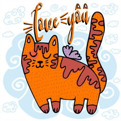 Vector illustration for Valentine's Day. Lovely cat in love. Ideal for gift and paper products