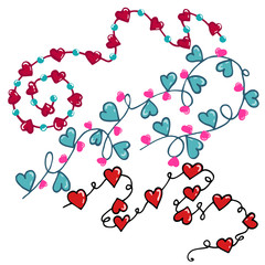 Vector illustration of chains of garlands of hearts. Elements are suitable for decoration for Valentine's Day. Ideal for paper, gift and textile products