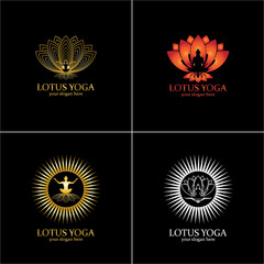 yoga logo design stock. human meditation in lotus flower vector illustration