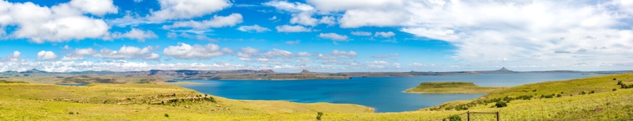 Panorama of Sterkfontein Dam reservoir on a sunny day, South Africa