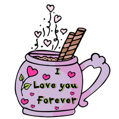 Vector illustration of a cute mug for Valentine's Day. Ideal for paper, gift, textile products.