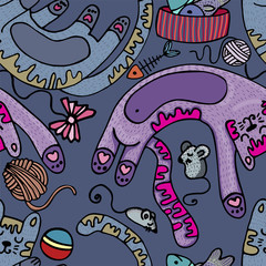 Vector seamless illustration with cute cats. Ideal for gift and paper products