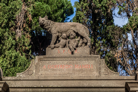 Grave monument in Cemetary Campo Verano ( Cimitero Monumentale Al Verano ) near San Lorenzo in Rome, Italy