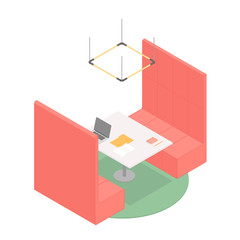 Modern isometric office booth on white Vector illustration in flat design, isolated.
