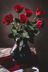 Bouquet of Red Roses in a Vase