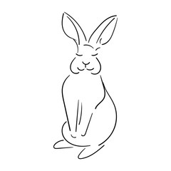 Line rabbit black outline isolated on white background, cute rabbit vector