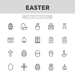 Easter simple set line icons. Vector illustration symbol elements for web design.