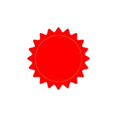 Red flat vector badge,sticker illustration isolated on a white background.Vector starburst, sunburst badge.