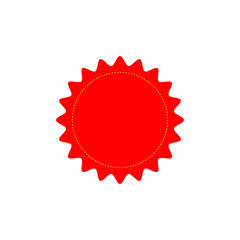 Red flat vector badge,sticker illustration isolated on a white background.Vector starburst, sunburst badge.