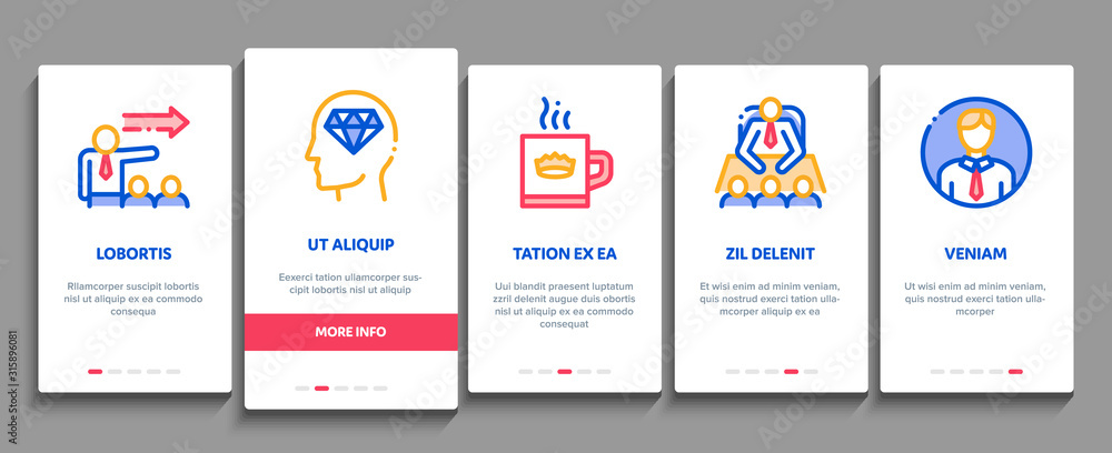 Canvas Prints Boss Leader Company Onboarding Mobile App Page Screen Vector. Boss On Tablet And Cup With Crown, Meeting And Presentation, Fired And Document Concept Linear Pictograms. Color Contour Illustrations