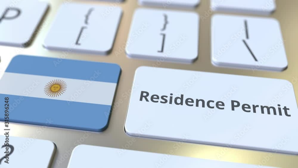 Aufkleber residence permit text and flag of argentina on the buttons on the computer keyboard. immigration rel