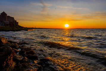 Sea sunset near the castle..