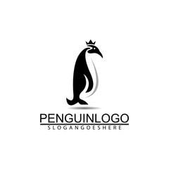 Penguin bird vector logo. Arctic animal symbol, North Pole and South Pole.