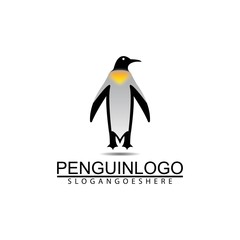 Penguin bird vector logo. Arctic animal symbol, North Pole and South Pole.