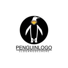 Penguin bird vector logo. Arctic animal symbol, North Pole and South Pole.