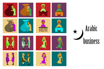assembly of flat icons on theme Arabic business