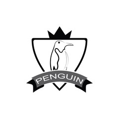 Penguin bird vector logo. Arctic animal symbol, North Pole and South Pole.