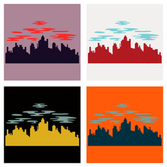 Set of Night city vector illustration. Dark urban scape. Night cityscape in flat style. Night city skyline abstract background. Modern night city landscape.