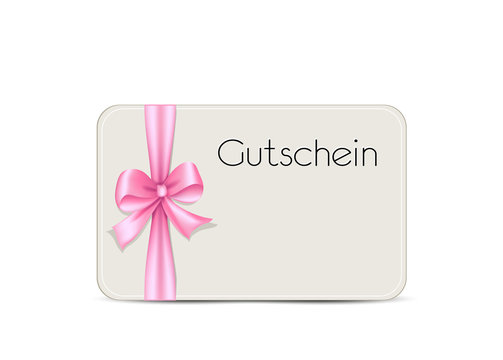 Geschenk Gutschein Karte mit Schleife in rosa,  Vektor Illustration isoliert auf weißem Hintergrund