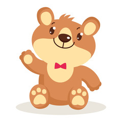 Obraz na płótnie Canvas Cute cartoon teddy bear puppies sitting vector illustration. Little bear character isolated. Toy for girls. Small bear animal flat style icon vector illustration design.