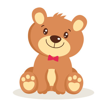 Toy for girls. Cute cartoon teddy bear puppies sitting vector illustration.  Little bear character isolated. Small bear animal flat style icon vector  illustration design. Stock Vector | Adobe Stock