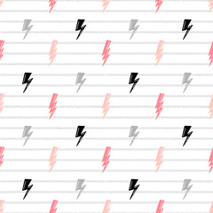 Girl Power Fashion Pattern. Lightning Bolts Vector Seamless Pattern. Striped Background with Doodle Lightning Bolt Signs, Thunderbolts, Energy Thunder bolt, Warning Symbol illustration