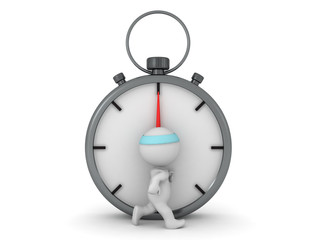 3D Character running in front of stopwatch chronometer