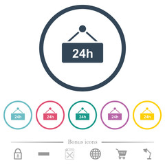 Hanging table with 24 hours flat color icons in round outlines