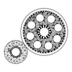 two gears in the style of zenart, black and white drawing, zentangle, doodle, patterns, mechanics