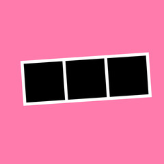 Black and white photo frame with shadows isolated on pink background. Vector illustration.