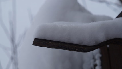 snow and ice on metal structures and tree branches