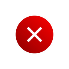 Red cross button flat vector icon isolated on a white background.