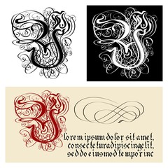 Fototapeta premium Decorative Gothic Letter Y. Uncial Fraktur calligraphy.