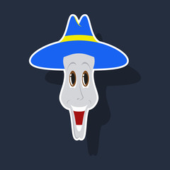 realistic paper sticker on theme humor clown in hat