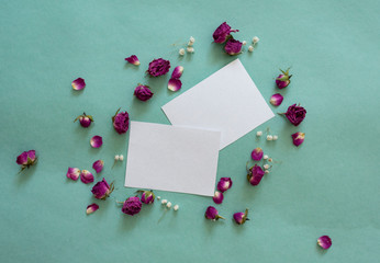 blank card with rose petals