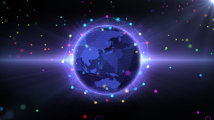 Earth on Digital Network concept background Japan Australia