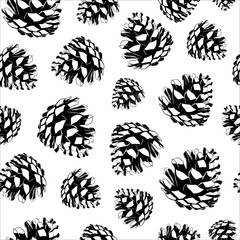 Seamless pattern with hand drawn vector illustration of pine cones. Design elements for invitations, greeting cards, quotes, prints, fabric. Forest Autumn Winter collection